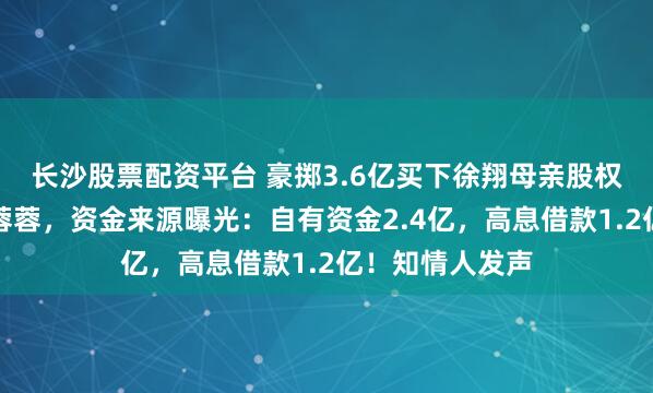 长沙股票配资平台 豪掷3.6亿买下徐翔母亲股权的神秘女子李蓉蓉，资金来源曝光：自有资金2.4亿，高息借款1.2亿！知情人发声